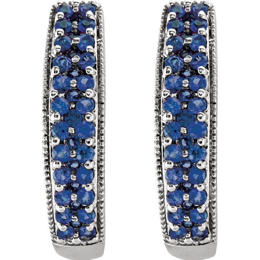 14K White Gold Natural Blue Sapphire Hoop Earrings - Picasso Gold & Diamond Jewelry