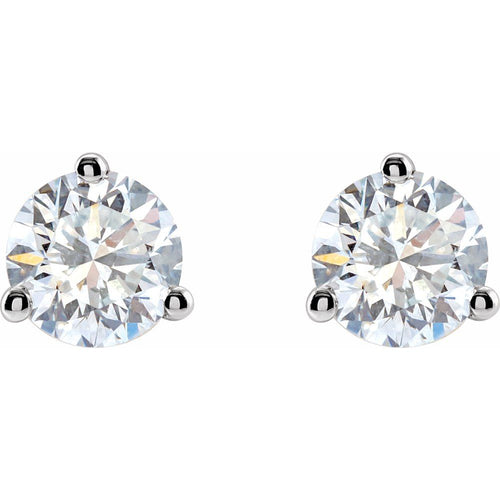 Side view of 14K white gold stud earrings showcasing 5 mm round lab-grown diamonds