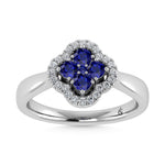 14K White Gold Diamond 5/8 ct. tw. and Blue Sapphire Clover Ring | Picasso Gold & Diamond