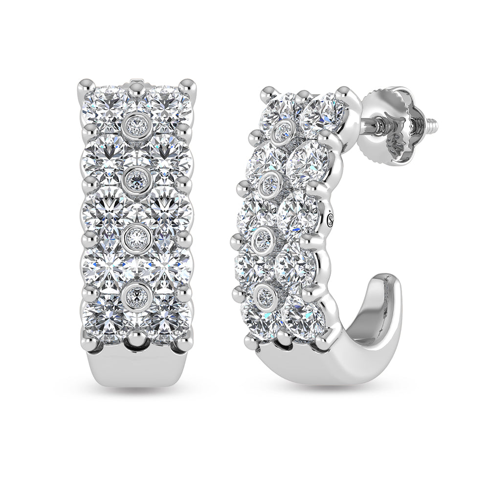 14K White Gold Diamond 2 Ct.Tw. Hoop Earrings