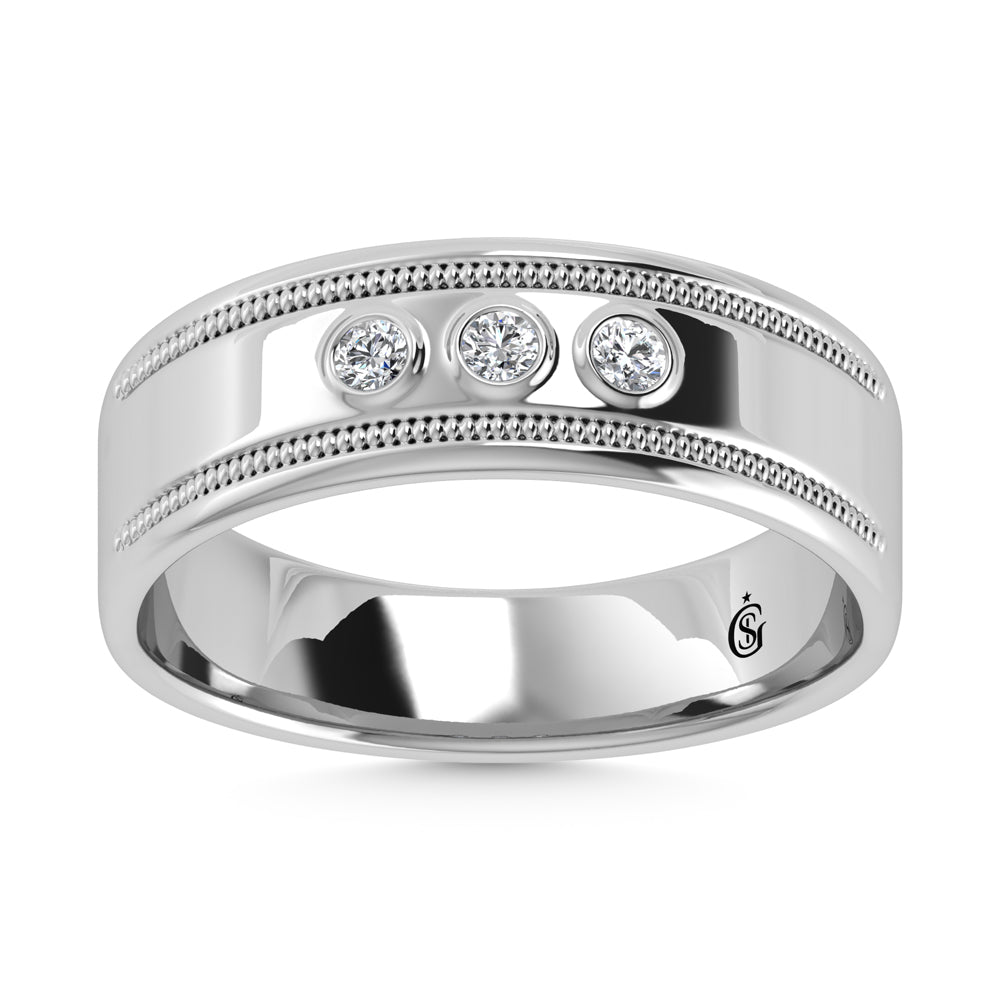10K White Gold Diamond 1/10 Ct.Tw. Machine Set Mens Band