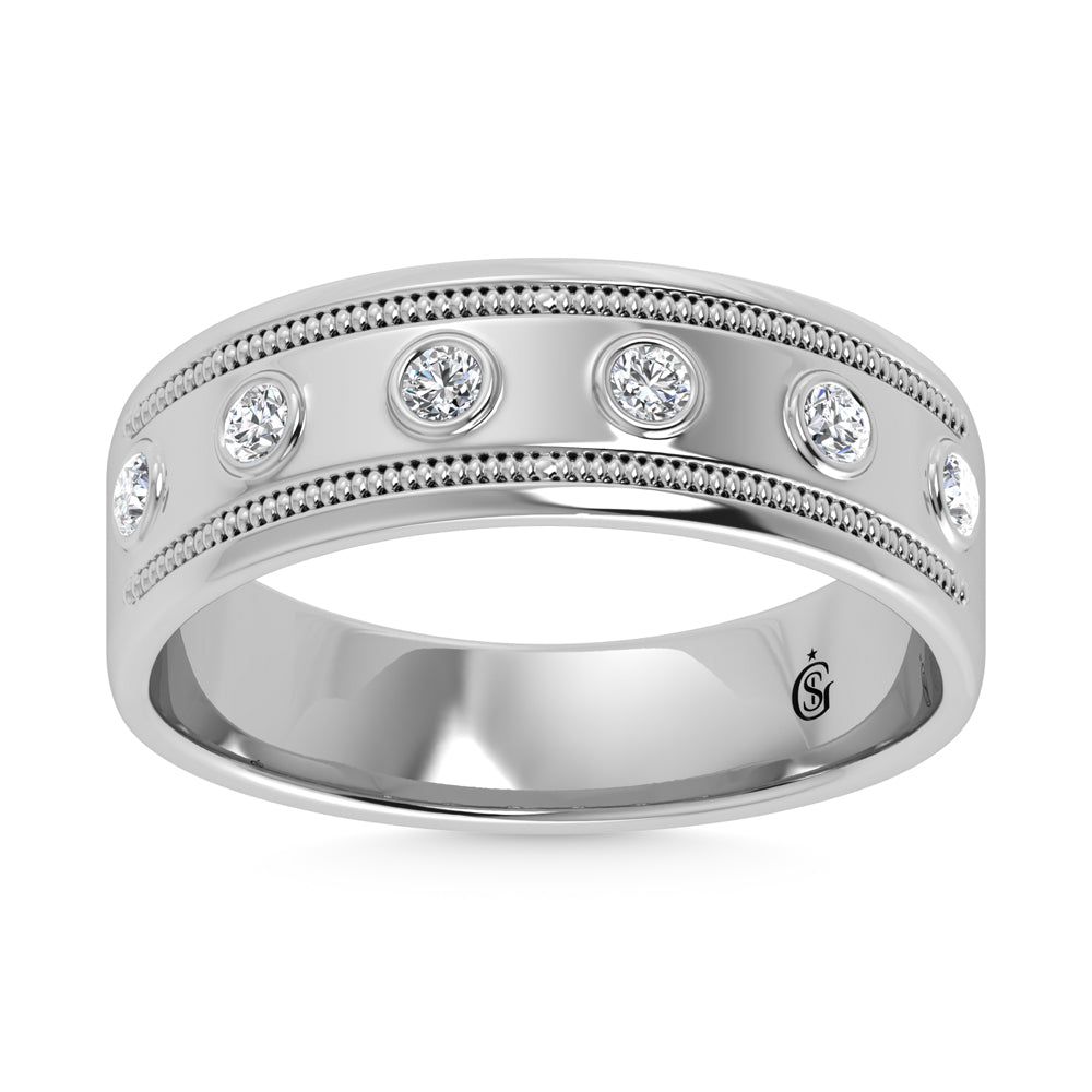 10K White Gold Diamond 1/5 Ct.Tw. Machine Set Mens Band