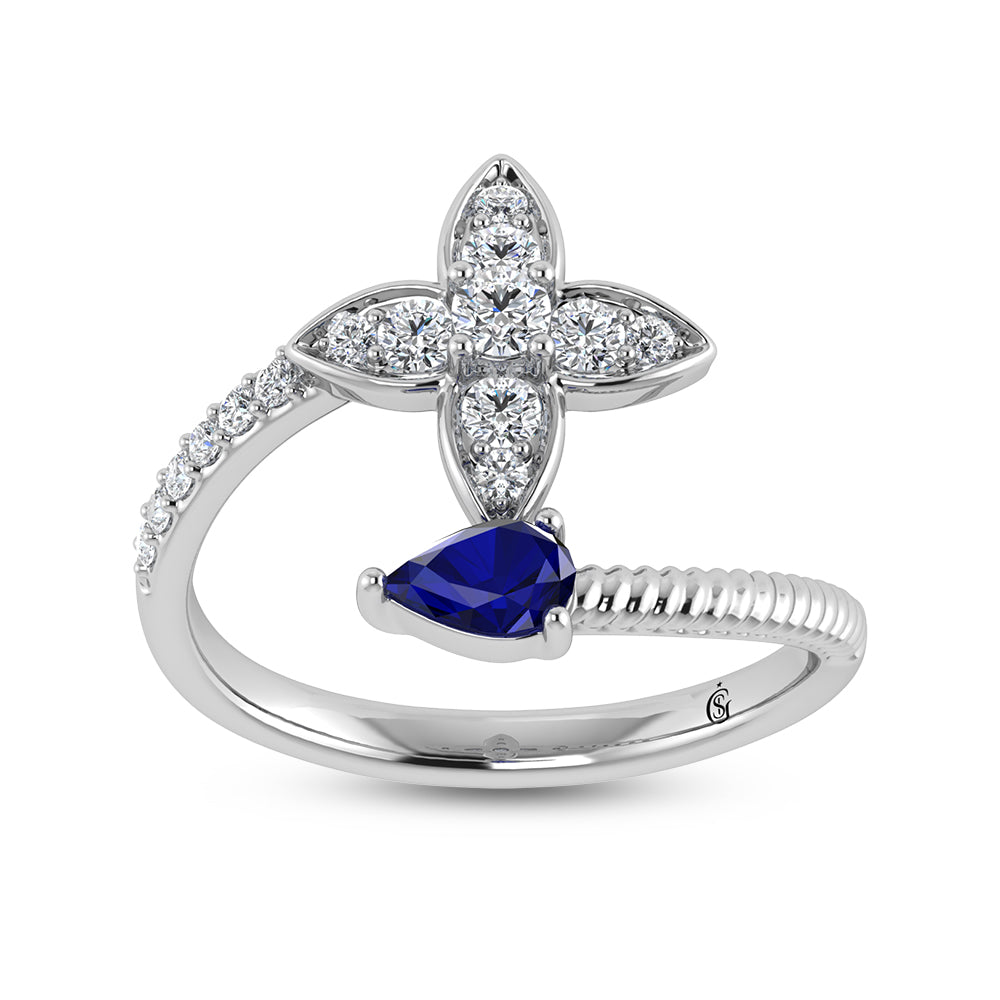 14K White Gold Diamond 5/8 ct. tw. and Blue Sapphire Fashion Earrings | Picasso Gold & Diamond