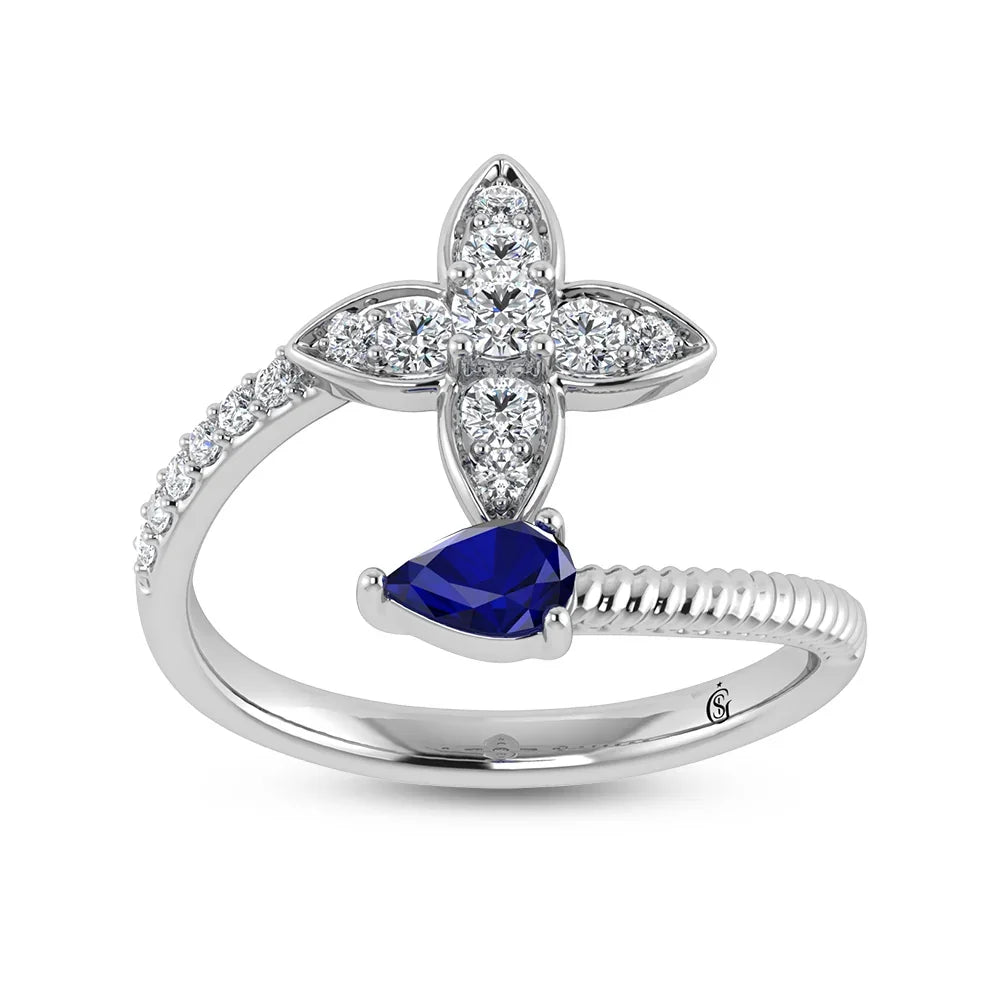 14K White Gold Diamond 5/8 ct. tw. and Blue Sapphire Fashion Earrings | Picasso Gold & Diamond
