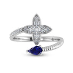 14K White Gold Diamond 5/8 ct. tw. and Blue Sapphire Fashion Earrings, detailed angle view