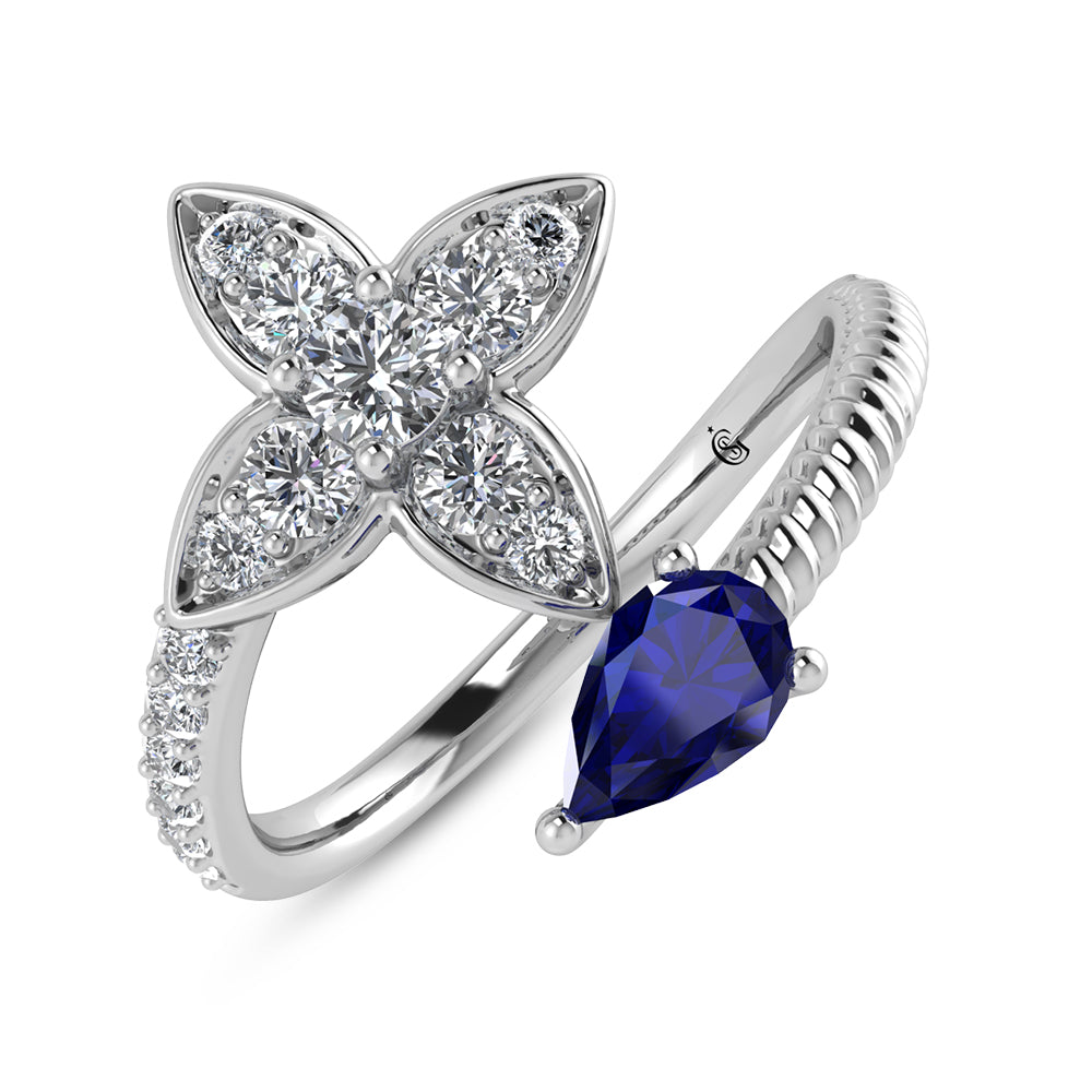 14K White Gold Diamond 5/8 ct. tw. and Blue Sapphire Fashion Earrings, top view of the diamonds