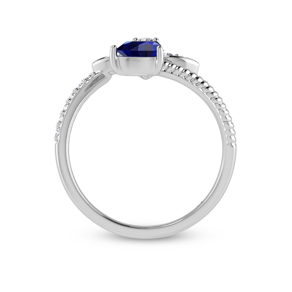 14K White Gold Diamond 5/8 ct. tw. and Blue Sapphire Fashion Earrings, close-up of the setting