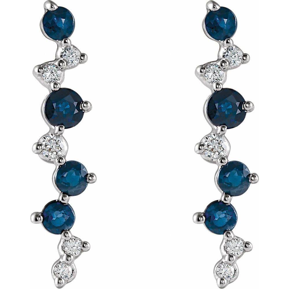 14K White Gold Blue Sapphire & Diamond Earrings – 1/10 CTW Natural Elegance - Picasso Gold & Diamond Jewelry
