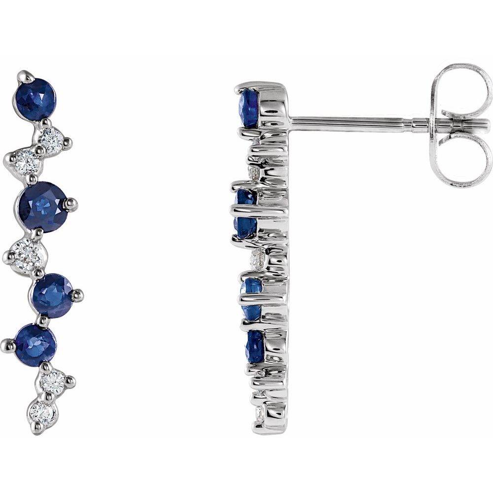 14K White Gold Blue Sapphire & Diamond Earrings – 1/10 CTW Natural Elegance - Picasso Gold & Diamond Jewelry