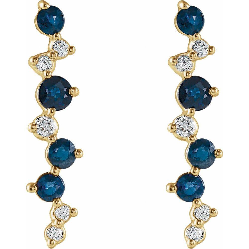 14K Yellow Gold Blue Sapphire & Diamond Earrings – 1/10 CTW Natural Elegance - Picasso Gold & Diamond Jewelry