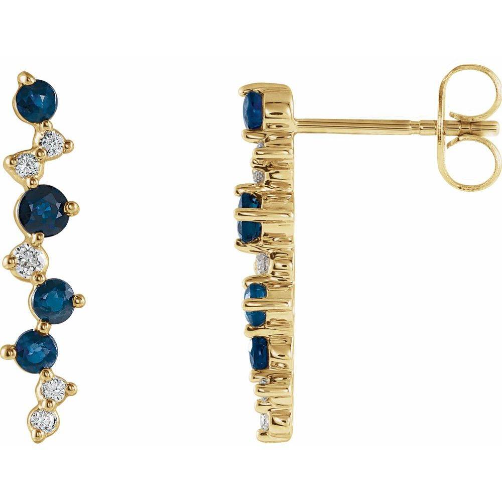 14K Yellow Gold Blue Sapphire & Diamond Earrings – 1/10 CTW Natural Elegance - Picasso Gold & Diamond Jewelry