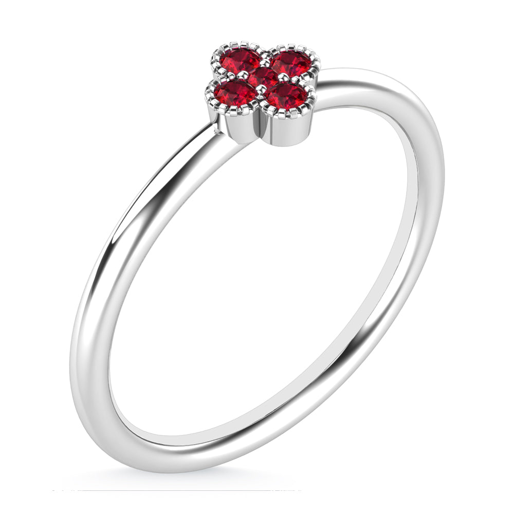 14K White Gold Ruby 1/10 ct. tw. Stackable Band, top view of the diamonds
