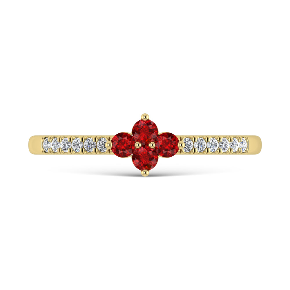 14K Yellow Gold 1/4 ct. tw. Diamond and Ruby Stackable Band, side profile view showing the band