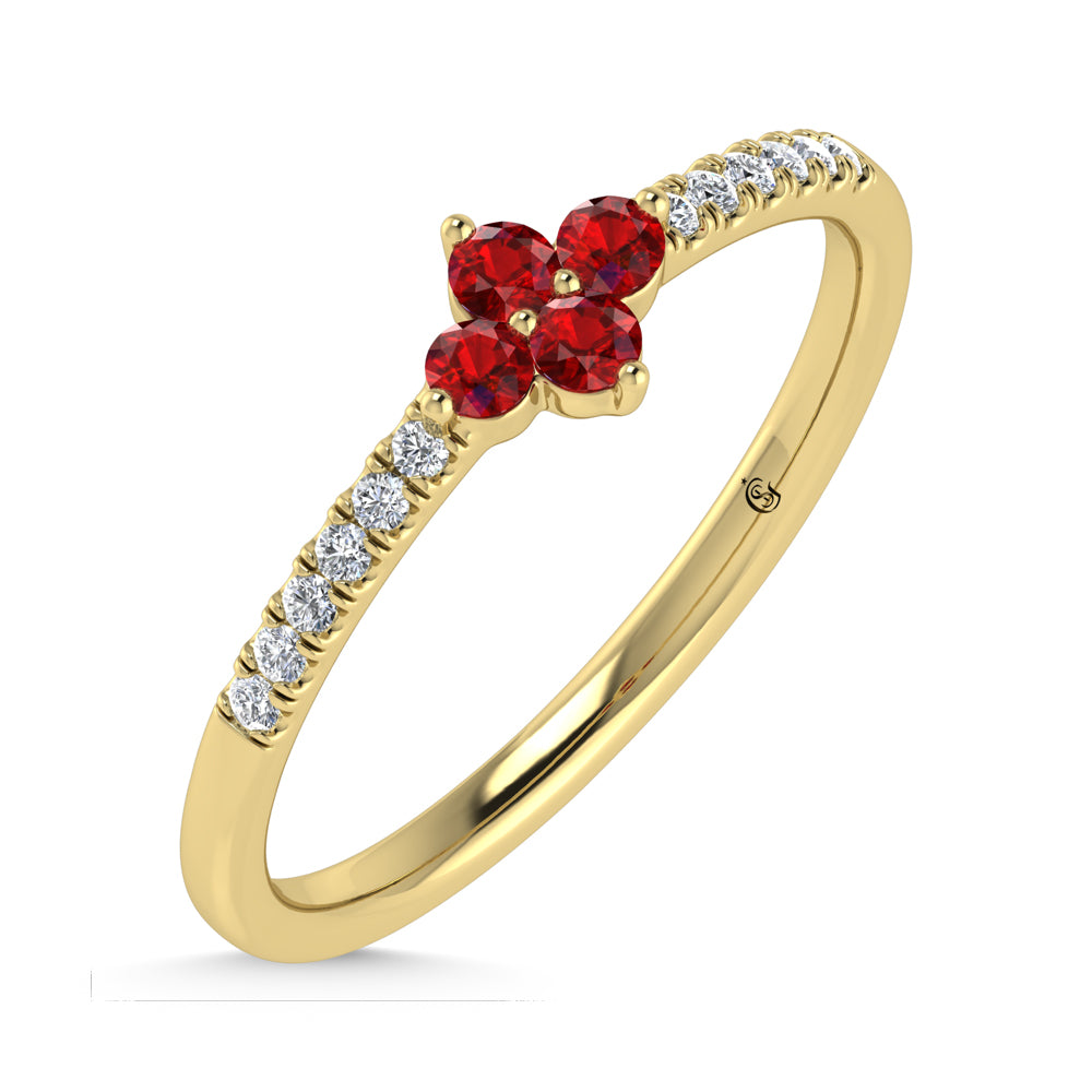 14K Yellow Gold 1/4 ct. tw. Diamond and Ruby Stackable Band, top view of the diamonds