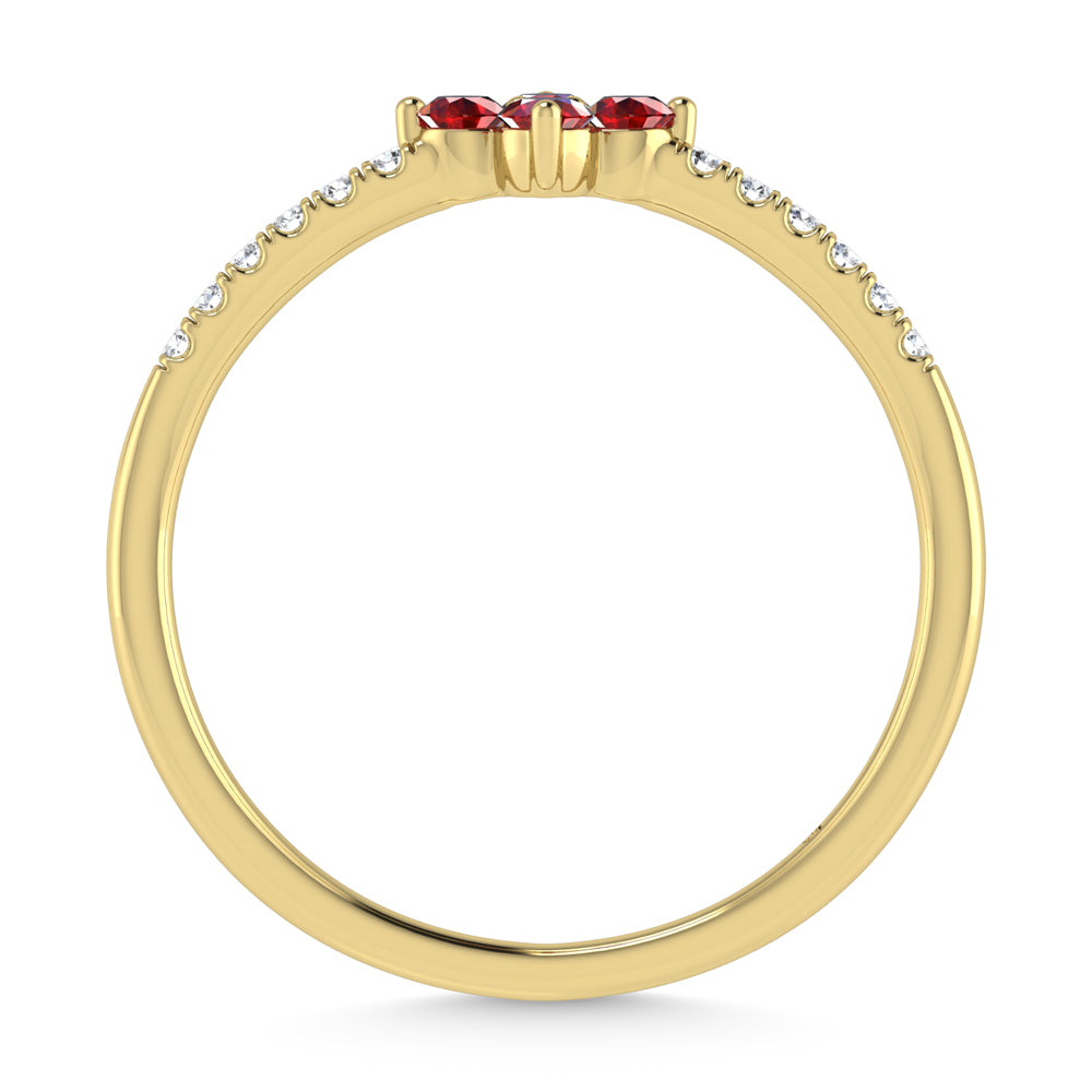 14K Yellow Gold 1/4 ct. tw. Diamond and Ruby Stackable Band, close-up of the diamond setting
