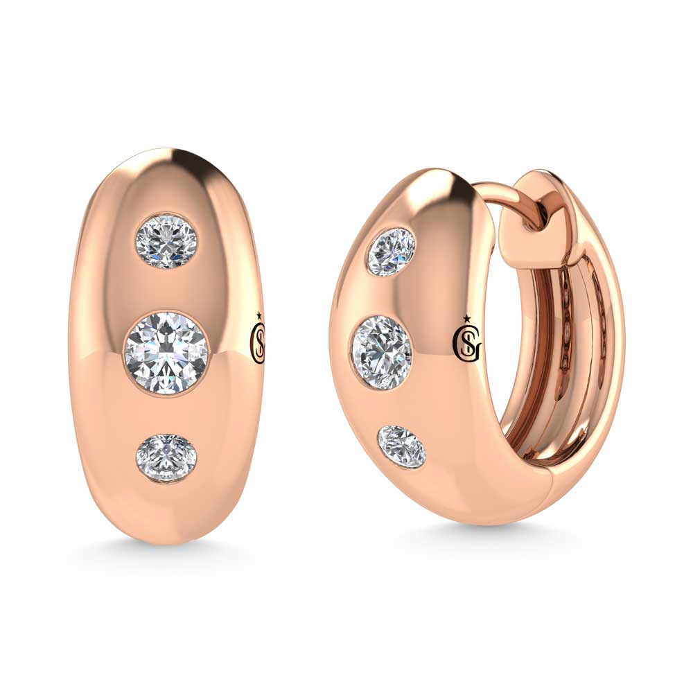 14K Rose Gold Diamond 1/5 Ct.Tw. Flush Setting High Polish Hoop Earrings  Picasso Gold & Diamond Jewelry