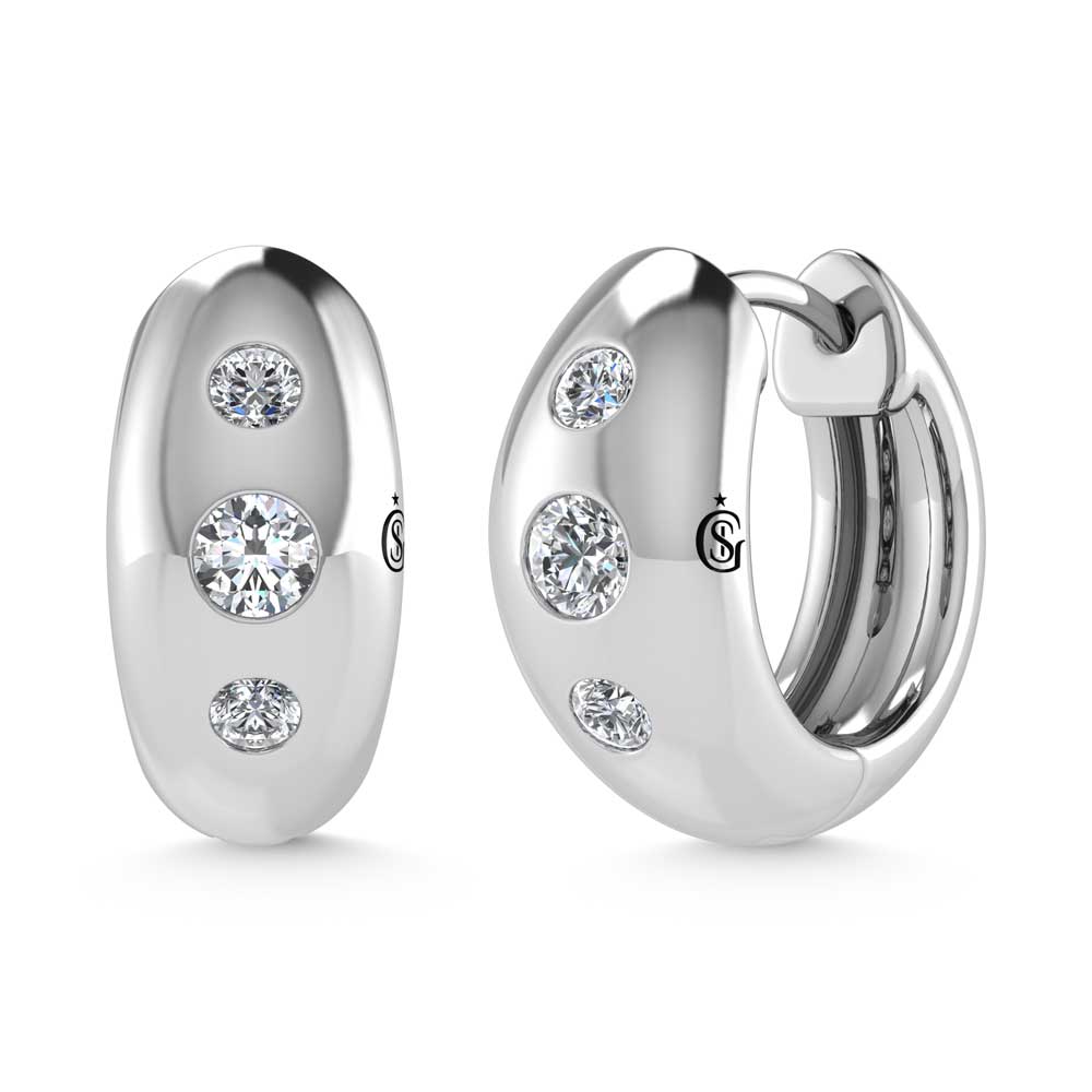 14K White Gold Diamond 1/5 Ct.Tw. Flush Setting High Polish Hoop Earrings  Picasso Gold & Diamond Jewelry