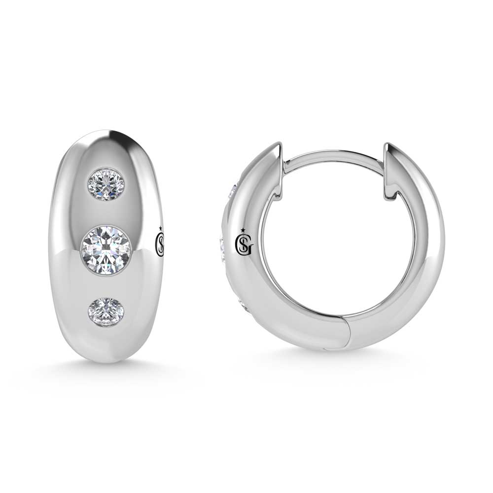 14K White Gold Diamond 1/5 Ct.Tw. Flush Setting High Polish Hoop Earrings  Picasso Gold & Diamond Jewelry
