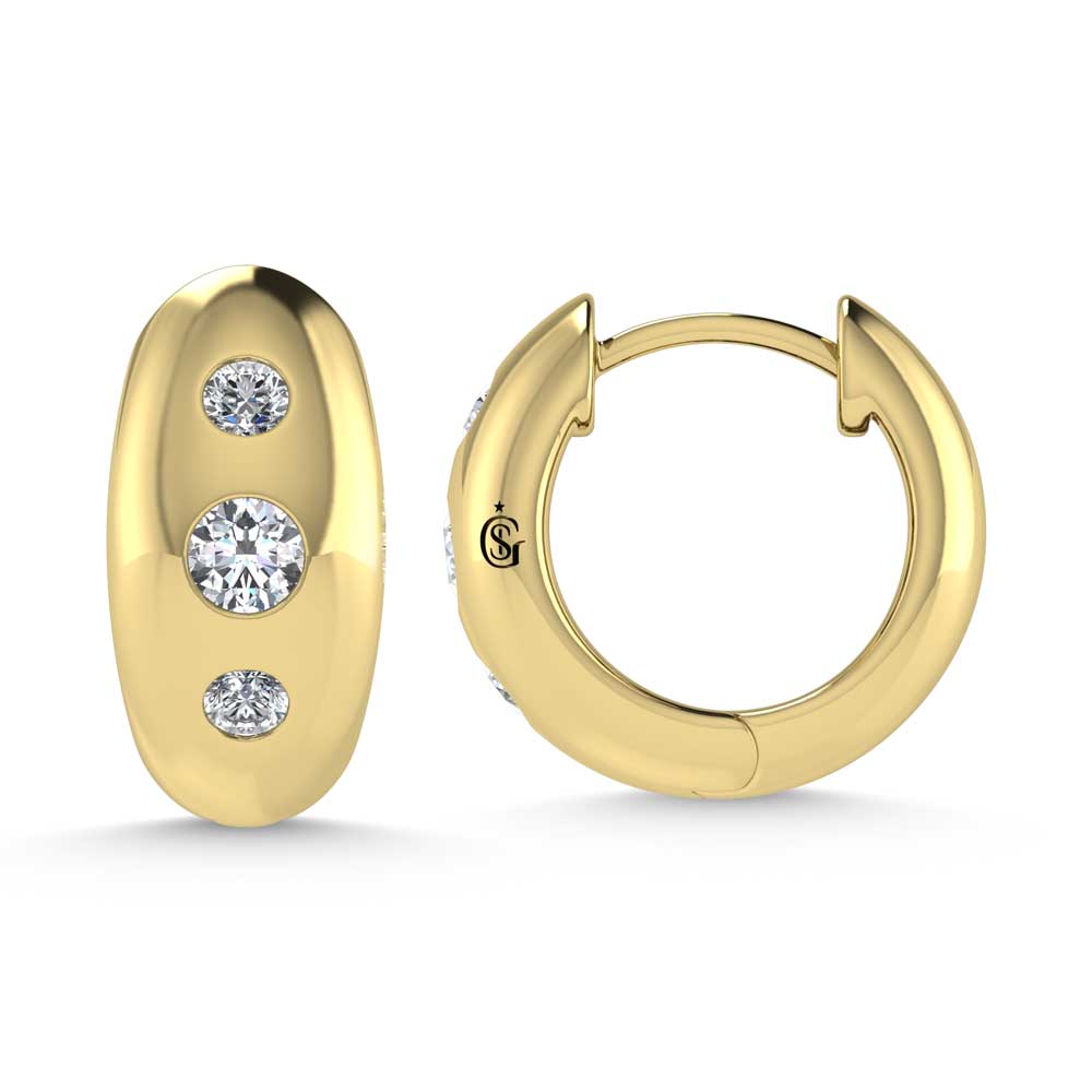 14K Yellow Gold Diamond 1/5 Ct.Tw. Flush Setting High Polish Hoop Earrings  Picasso Gold & Diamond Jewelry