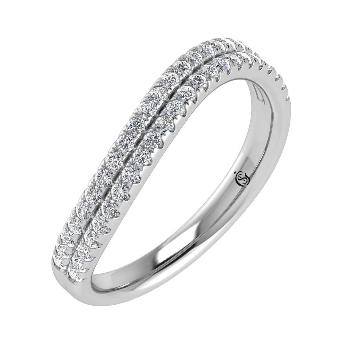 Fashion band in 14K White Gold with lab-grown diamond 3/8 Ct., top-down view of the stone.