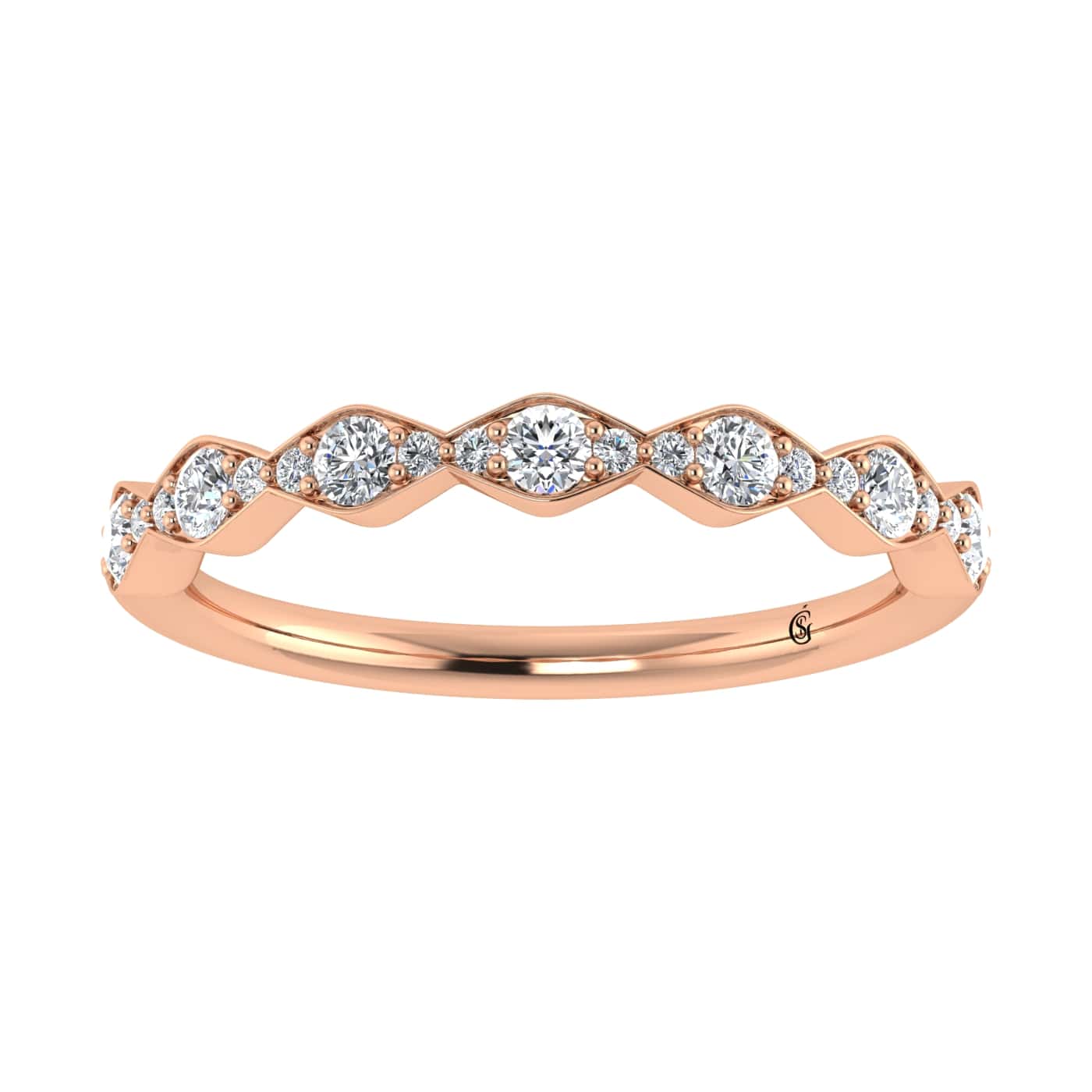 Classic 14k Rose Gold band, featuring 0.27 CTW diamond, in a round cut, close-up detail shot.