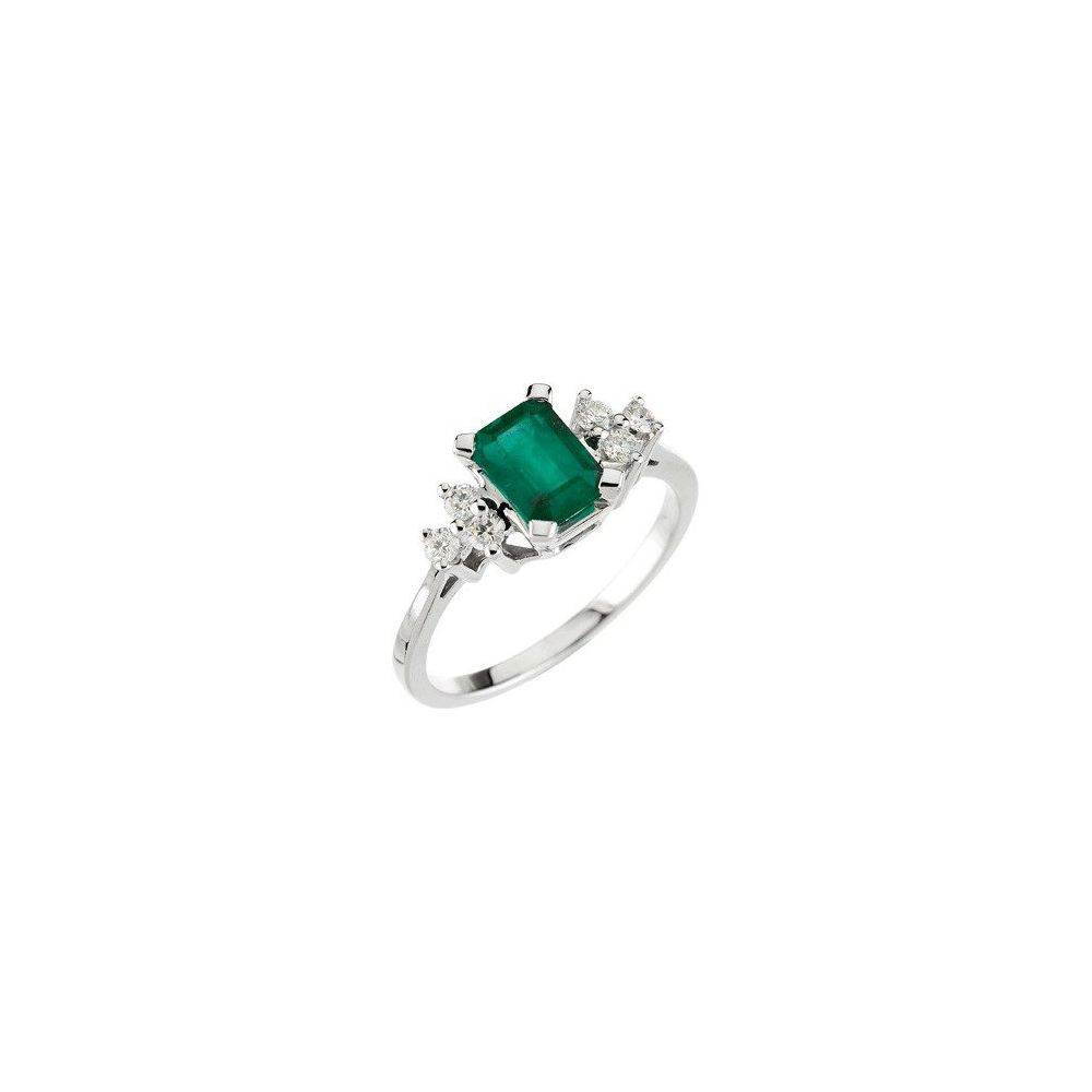 14K White Gold Natural Emerald & 1/6 CTW Diamond Ring - Picasso Gold & Diamond Jewelry