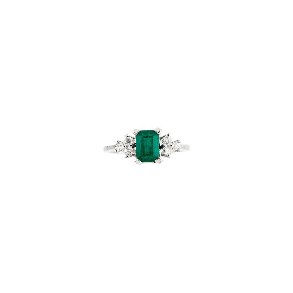 14K White Gold Natural Emerald & 1/6 CTW Diamond Ring - Picasso Gold & Diamond Jewelry