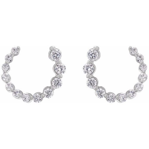 Side view of 14K white gold lab-grown diamond front-back earrings with a sleek, modern design