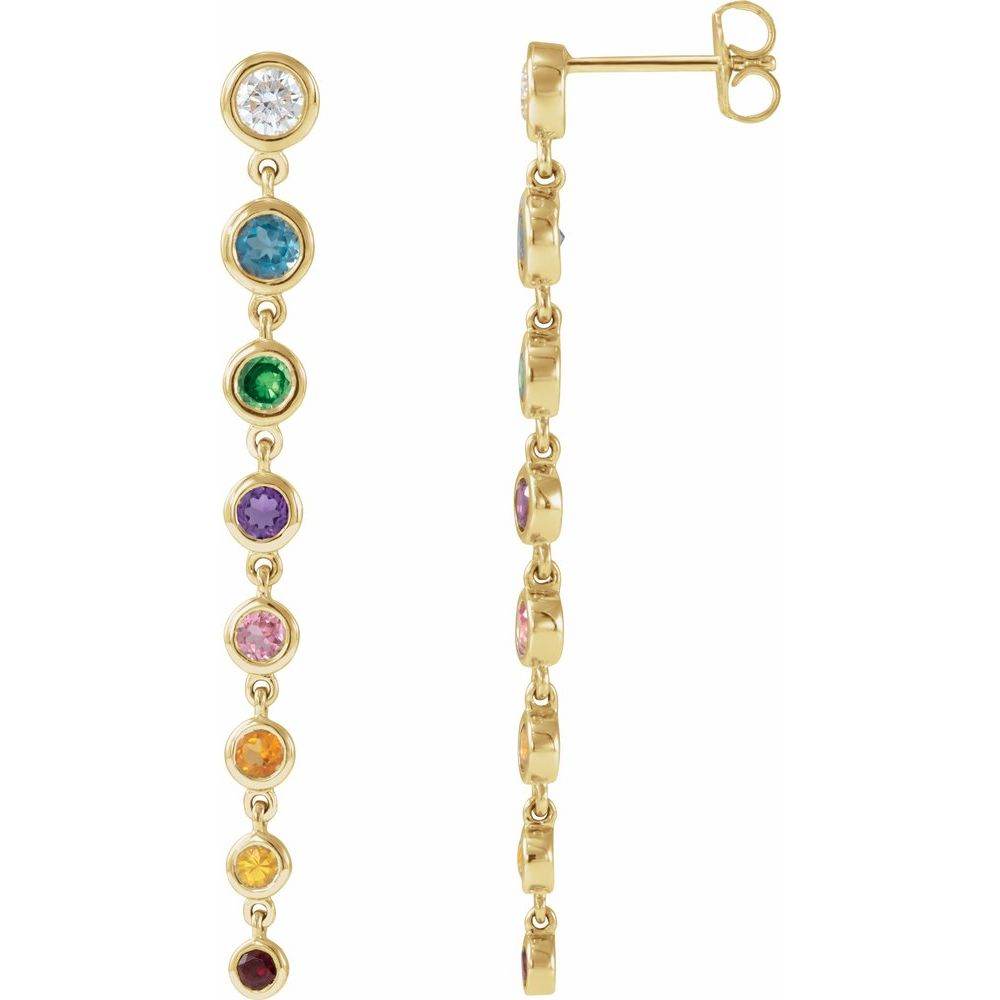 14K Yellow Gold Multi-Gemstone & 1/2 CTW Natural Diamond Rainbow Earrings - Exquisite Handmade Jewelry - Picasso Gold & Diamond Jewelry