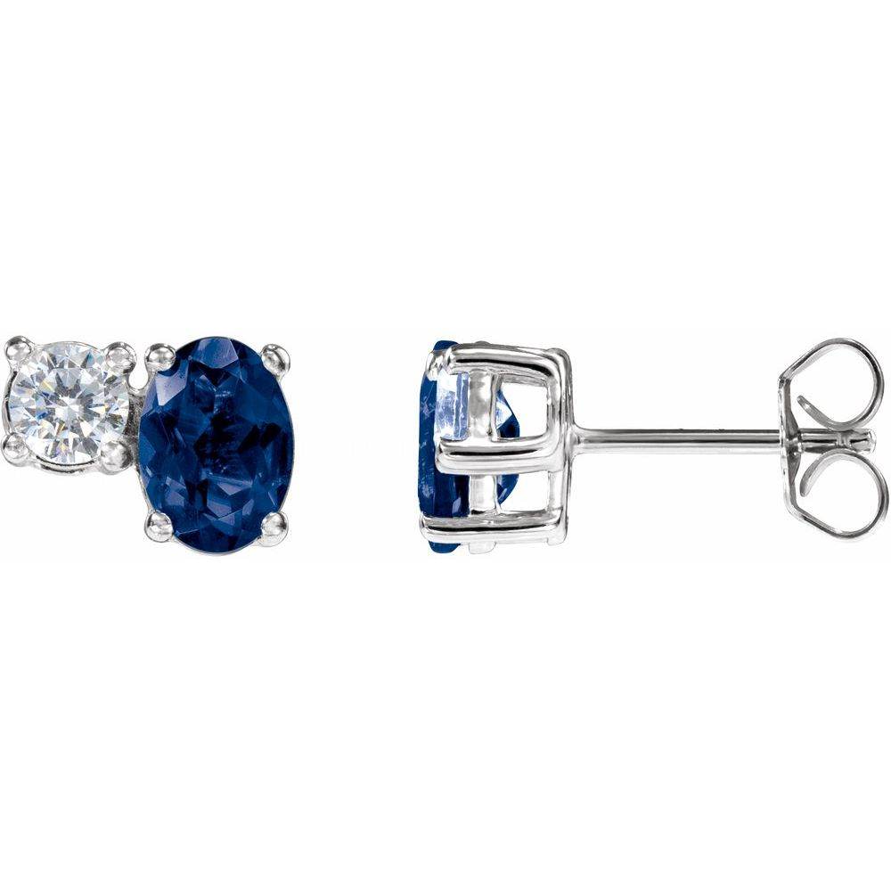 14K White Gold Lab-Grown Blue Sapphire Earrings with 1/2 CTW Lab-Grown Diamonds – Elegant & Eco-Friendly Jewelry - Picasso Gold & Diamond Jewelry