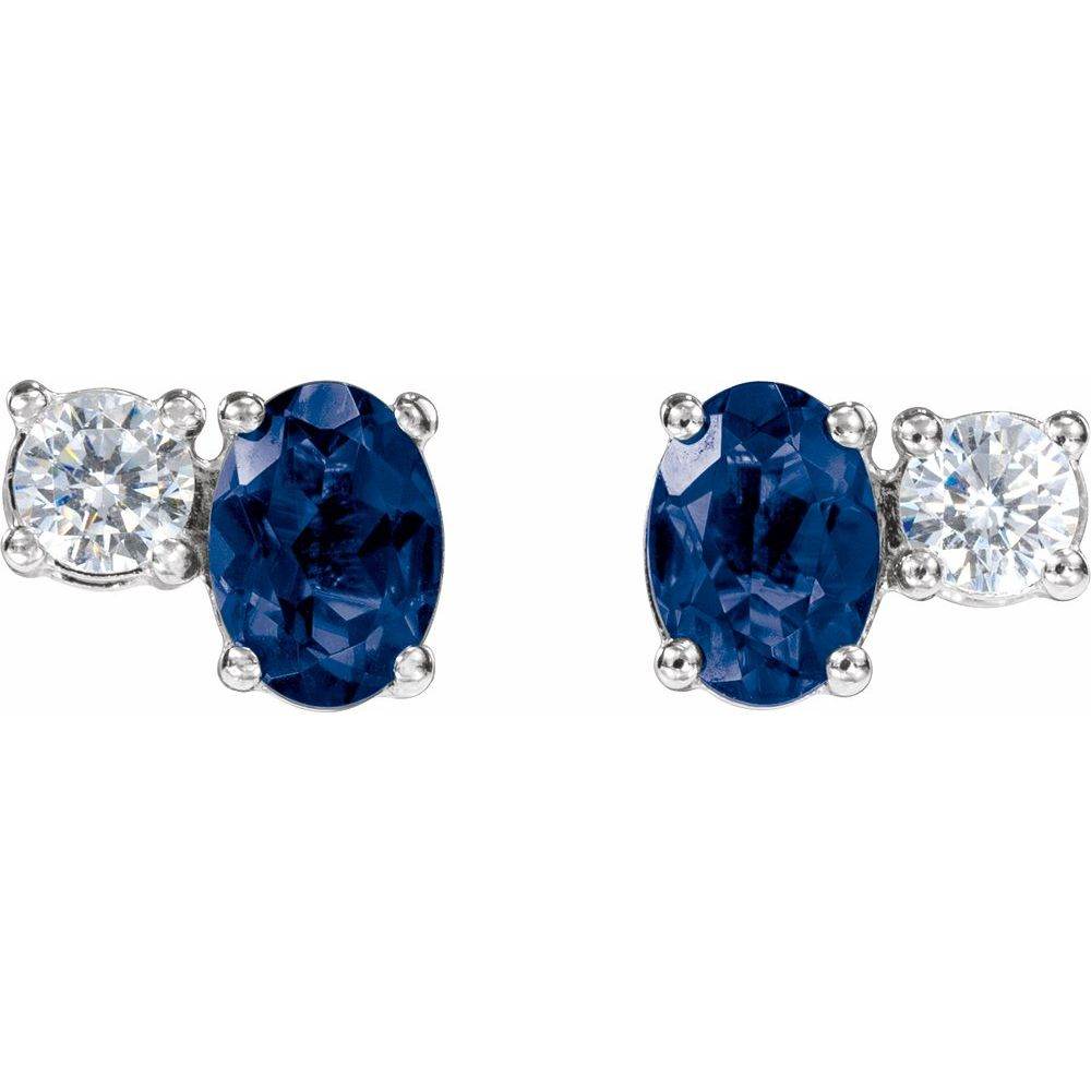 14K White Gold Lab-Grown Blue Sapphire Earrings with 1/2 CTW Lab-Grown Diamonds – Elegant & Eco-Friendly Jewelry - Picasso Gold & Diamond Jewelry