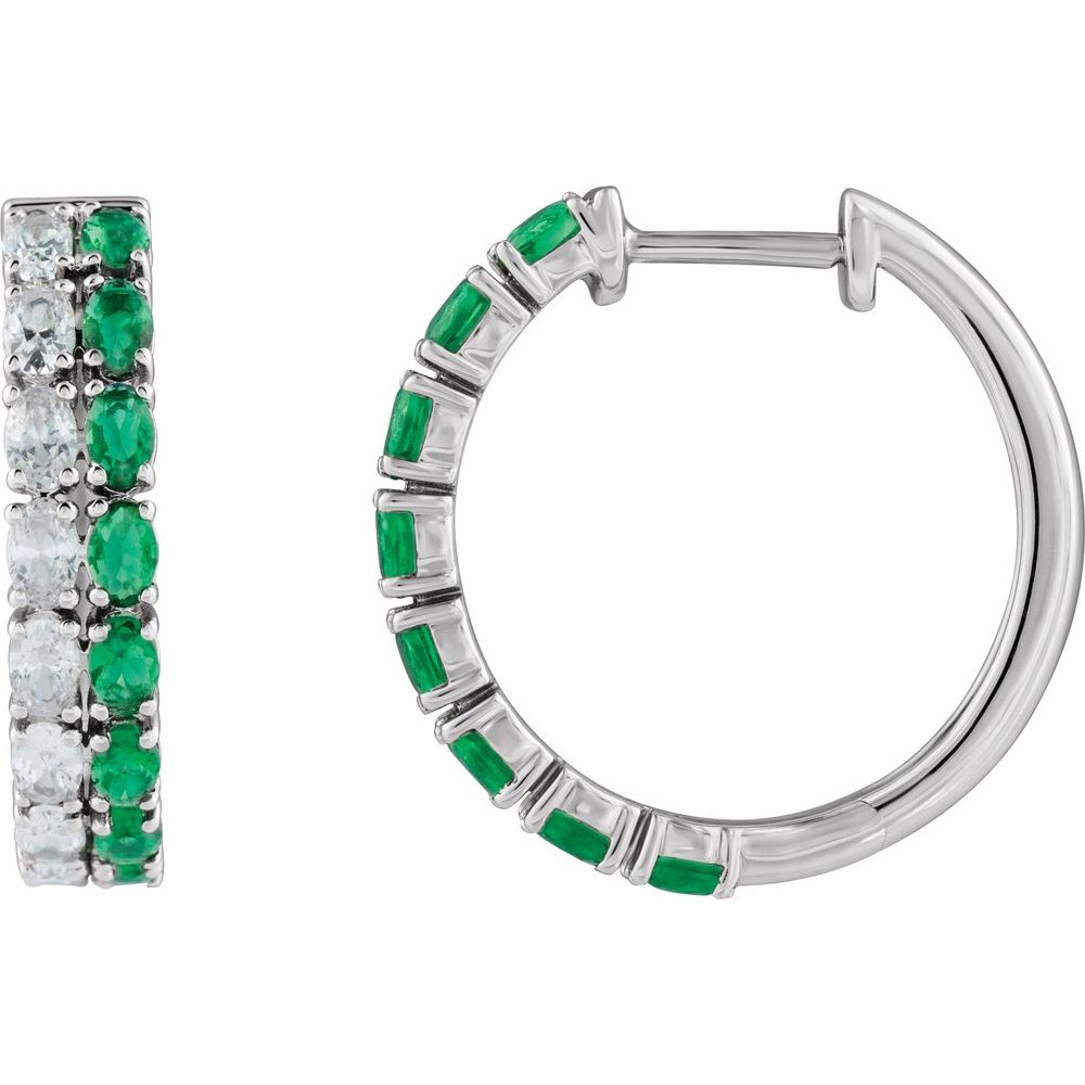 14K White Lab-Grown Emerald & 1 5/8 CTW Lab-Grown Diamond 20.5 mm Hoop Earrings  Picasso Gold & Diamond Jewelry