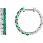 14K White Lab-Grown Emerald & 1 5/8 CTW Lab-Grown Diamond 20.5 mm Hoop Earrings  Picasso Gold & Diamond Jewelry