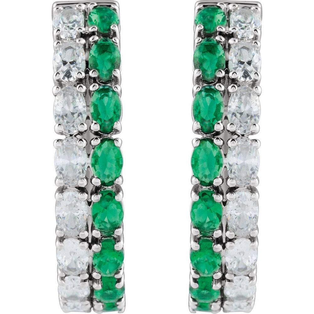 14K White Lab-Grown Emerald & 1 5/8 CTW Lab-Grown Diamond 20.5 mm Hoop Earrings  Picasso Gold & Diamond Jewelry
