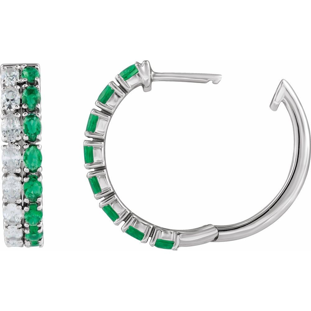 14K White Lab-Grown Emerald & 1 5/8 CTW Lab-Grown Diamond 20.5 mm Hoop Earrings  Picasso Gold & Diamond Jewelry