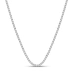 Handcrafted 14K White Gold tennis necklace, featuring a 29 CT lab-grown diamond, close-up studio shot.