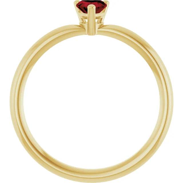 14K Yellow Gold Mozambique Garnet Heart Solitaire Ring - Genuine Gemstone Elegance - Picasso Gold & Diamond Jewelry
