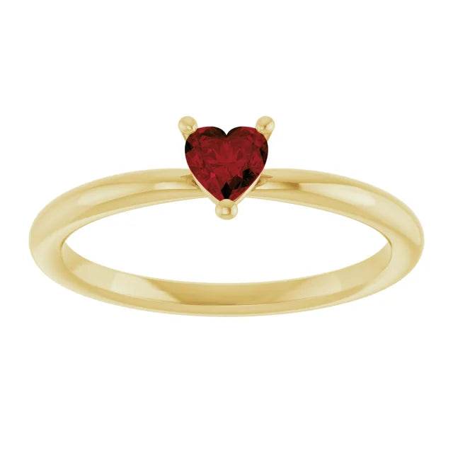 14K Yellow Gold Mozambique Garnet Heart Solitaire Ring - Genuine Gemstone Elegance - Picasso Gold & Diamond Jewelry