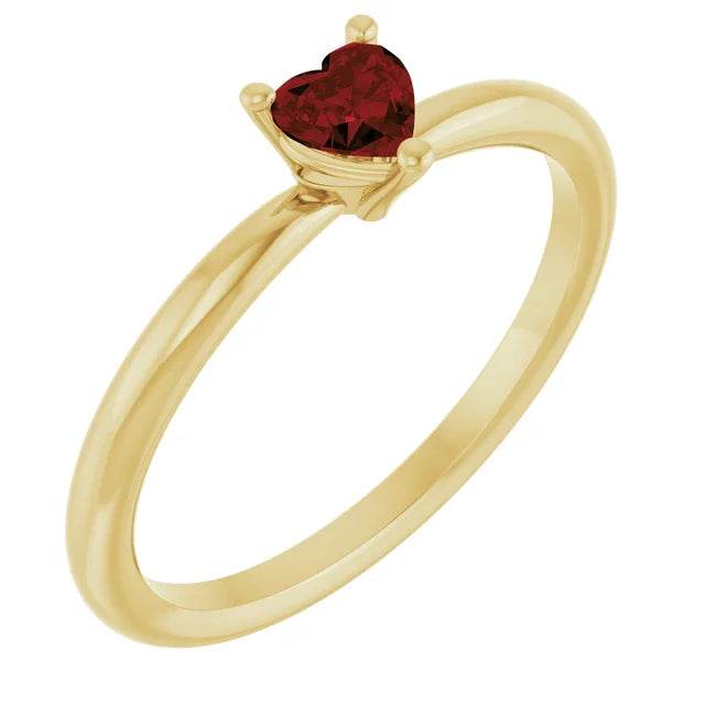14K Yellow Gold Mozambique Garnet Heart Solitaire Ring - Genuine Gemstone Elegance - Picasso Gold & Diamond Jewelry