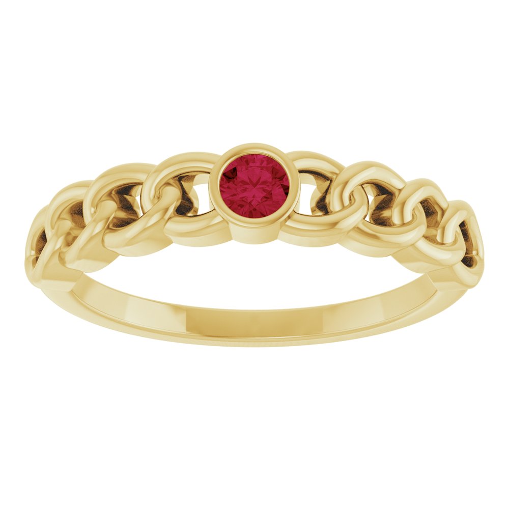 14K Yellow Gold Natural Ruby Curb Chain Ring – Bezel-Set Design