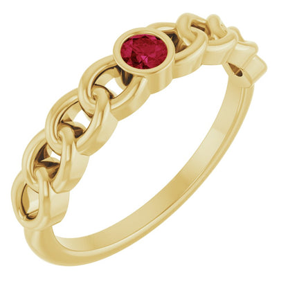 14K Yellow Gold Natural Ruby Curb Chain Ring – Bezel-Set Design