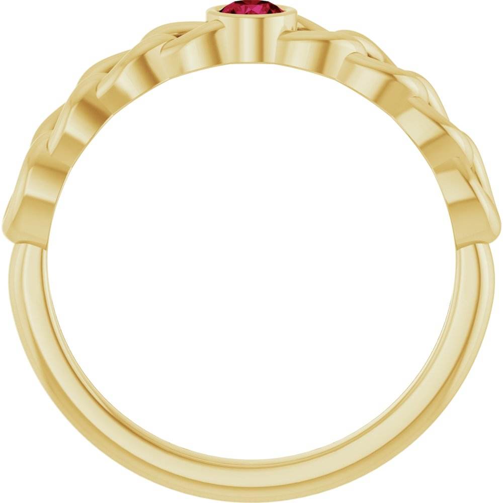 14K Yellow Gold Natural Ruby Curb Chain Ring – Bezel-Set Design - Picasso Gold & Diamond Jewelry