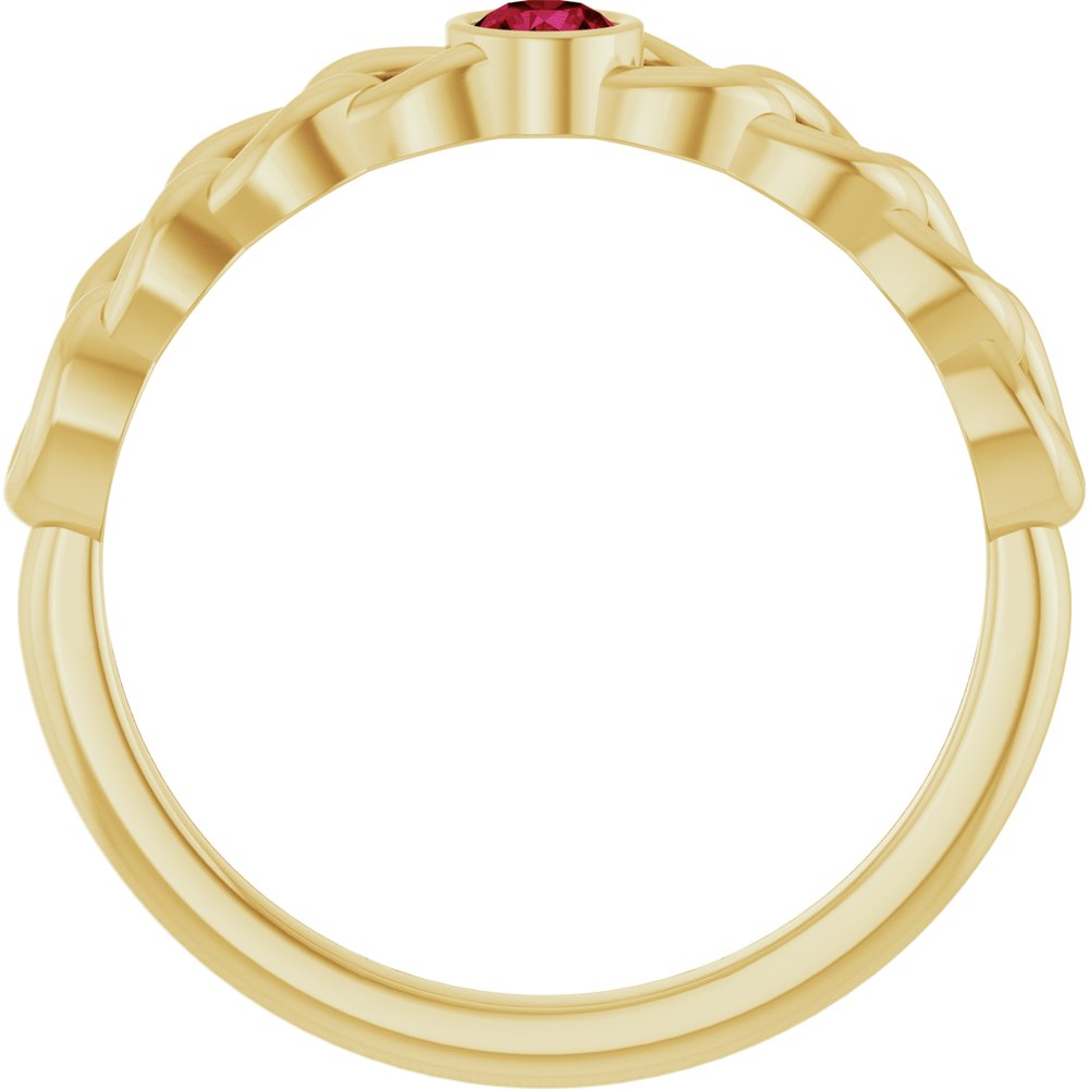 14K Yellow Gold Natural Ruby Curb Chain Ring – Bezel-Set Design