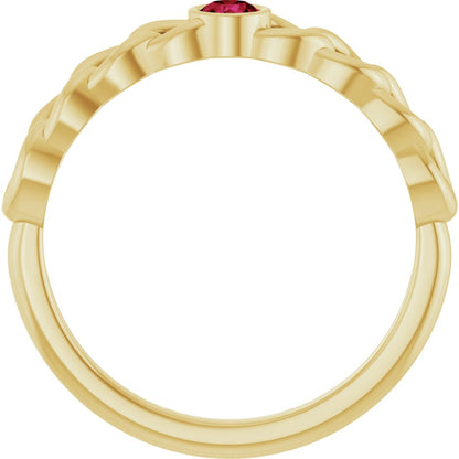 14K Yellow Gold Natural Ruby Curb Chain Ring – Bezel-Set Design