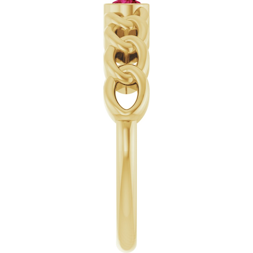 14K Yellow Gold Natural Ruby Curb Chain Ring – Bezel-Set Design
