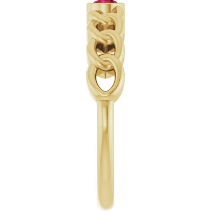 14K Yellow Gold Natural Ruby Curb Chain Ring – Bezel-Set Design