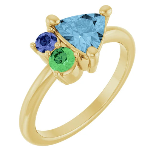 14K Yellow Natural Sky Blue Topaz, Natural Tsavorite Garnet & Natural Tanzanite Ring