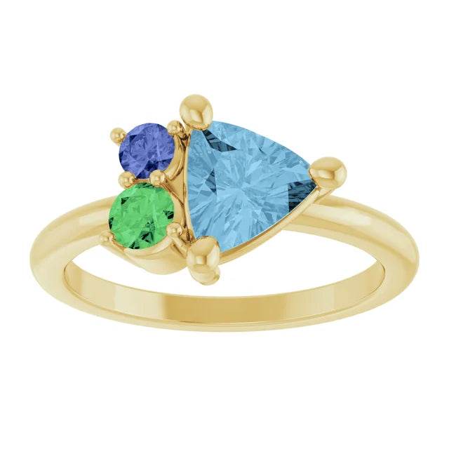 14K Yellow Natural Sky Blue Topaz, Natural Tsavorite Garnet & Natural Tanzanite Ring - Picasso Gold & Diamond Jewelry