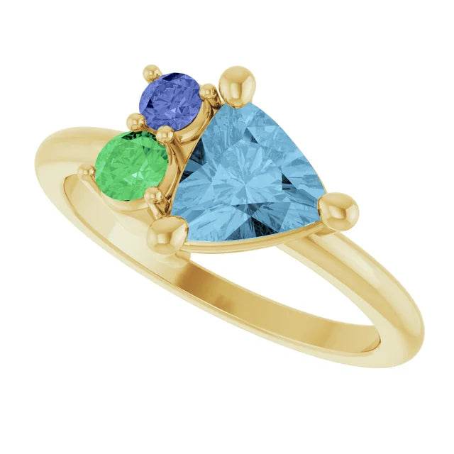 14K Yellow Natural Sky Blue Topaz, Natural Tsavorite Garnet & Natural Tanzanite Ring - Picasso Gold & Diamond Jewelry
