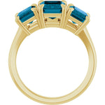 14K Yellow Gold 8x6 mm Emerald & London Blue Topaz Three-Stone Ring - Perfect Holiday Gift - Picasso Gold & Diamond Jewelry